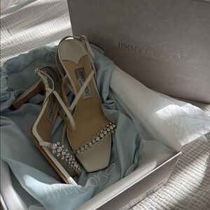 Jimmy Choo White Heels with Crystal Accents